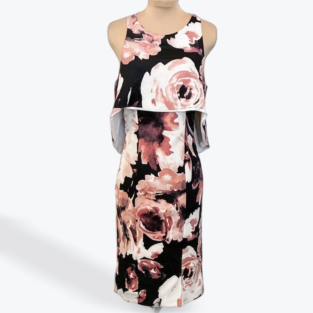 Marina Floral Popover Sheath Dress Black Pink Sleeveless Size 4 261230 - Picture 4 of 15